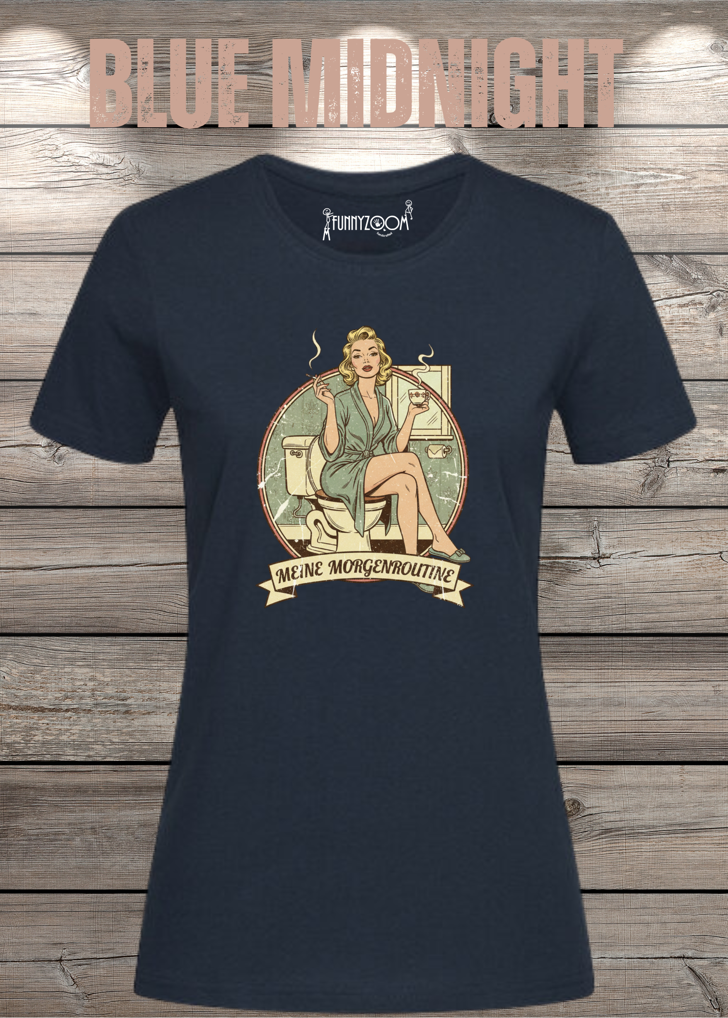 Damen T-Shirt Meine Morgenroutine – Lustiges Retro Shirt für Morgenmuffel