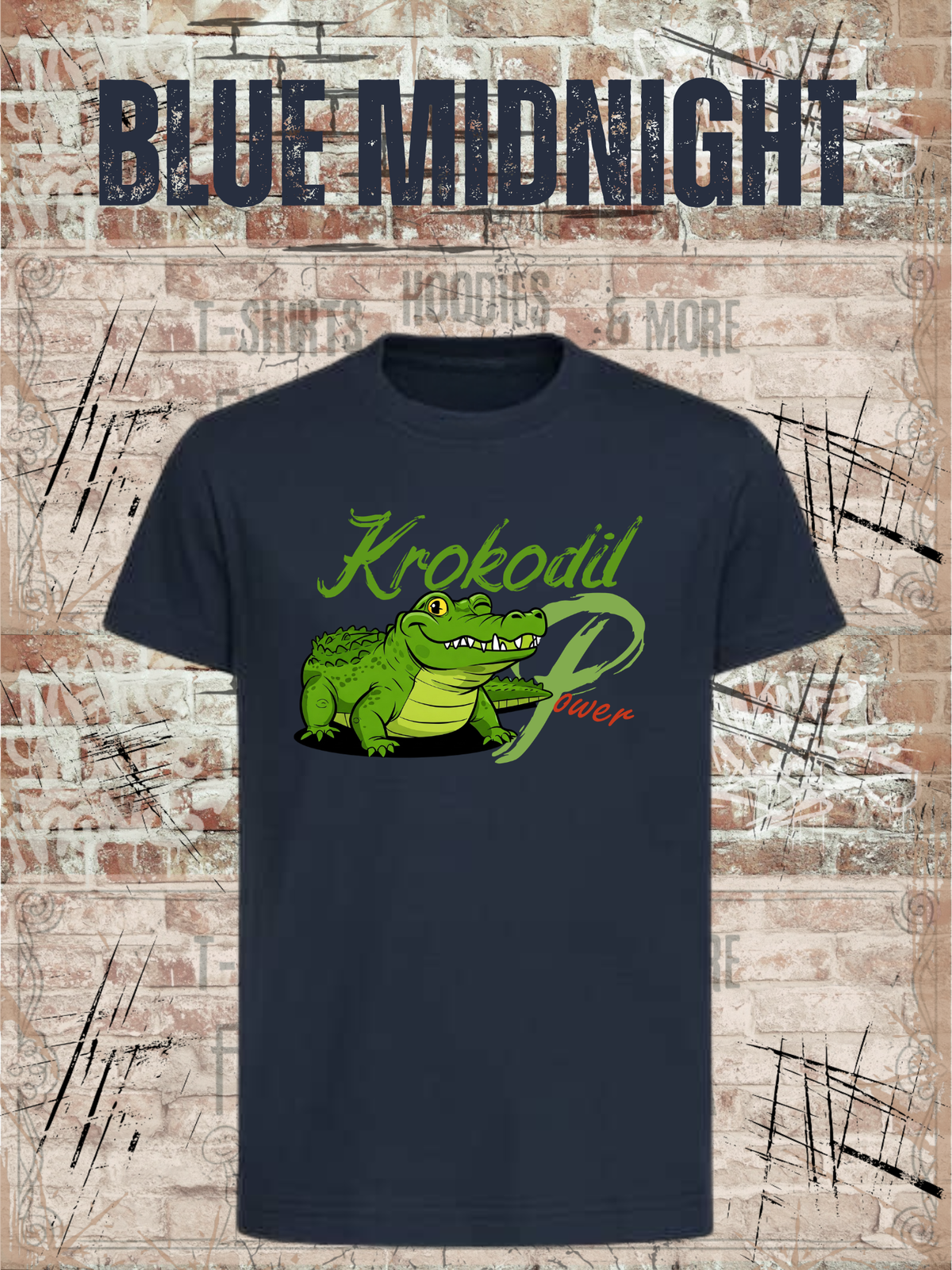 Krokodil Power – Kinder T-Shirt für Jungen & Mädchen in Blue Midnight.