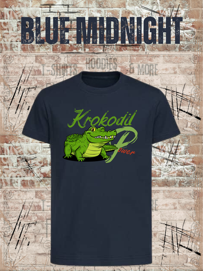 Krokodil Power – Kinder T-Shirt für Jungen & Mädchen in Blue Midnight.