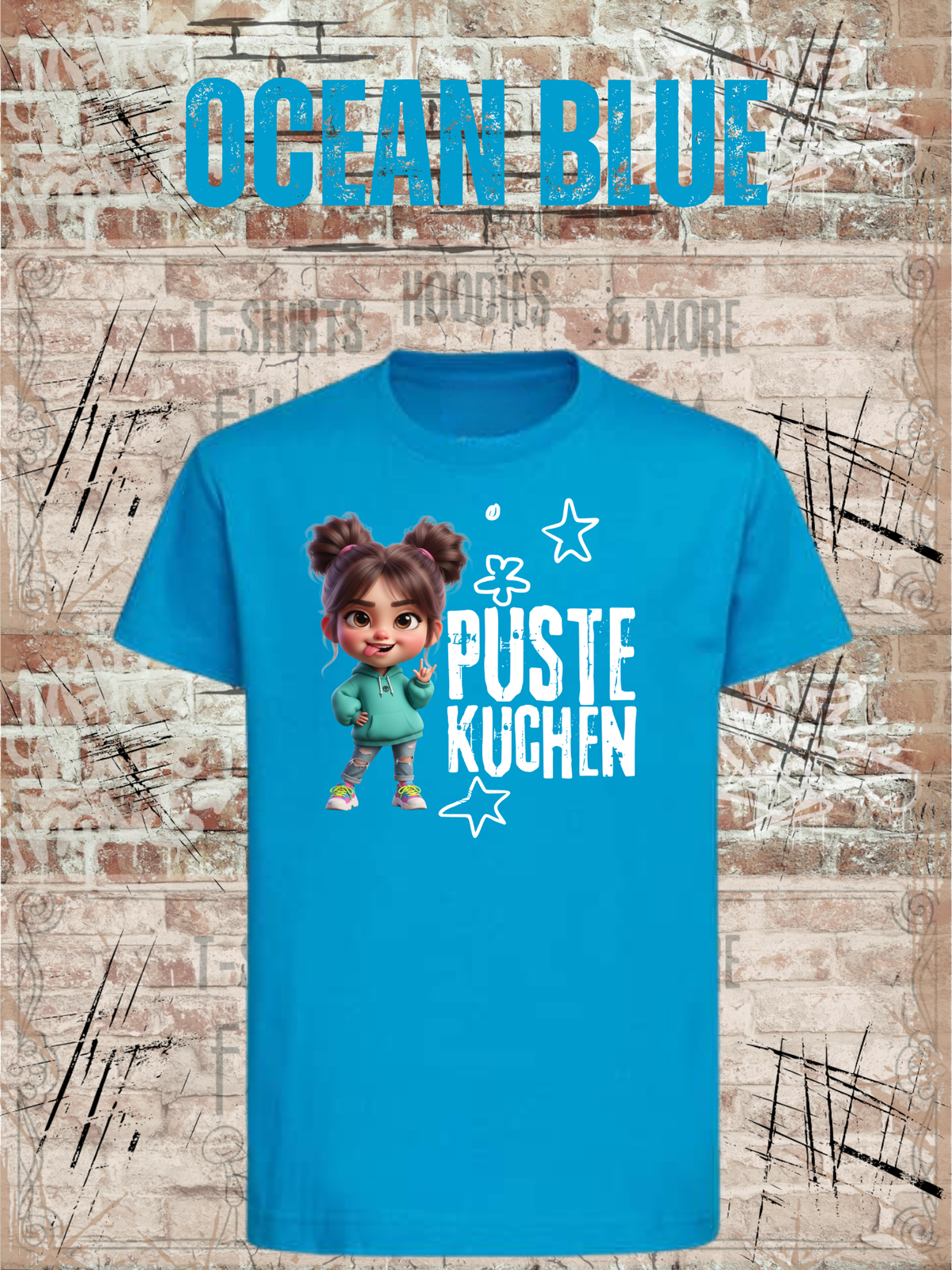 Kinder-T-Shirt „Pustekuchen!“ in Ocean Blue.