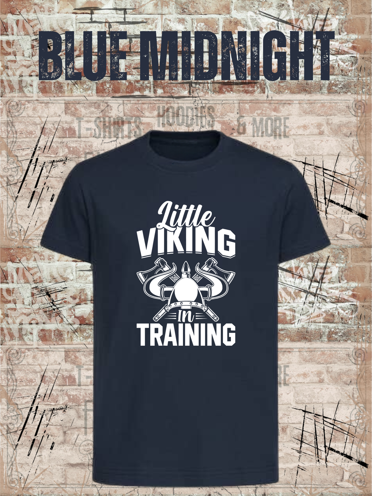 Kinder T-Shirt Little Viking in Training in Blue Midnight.
