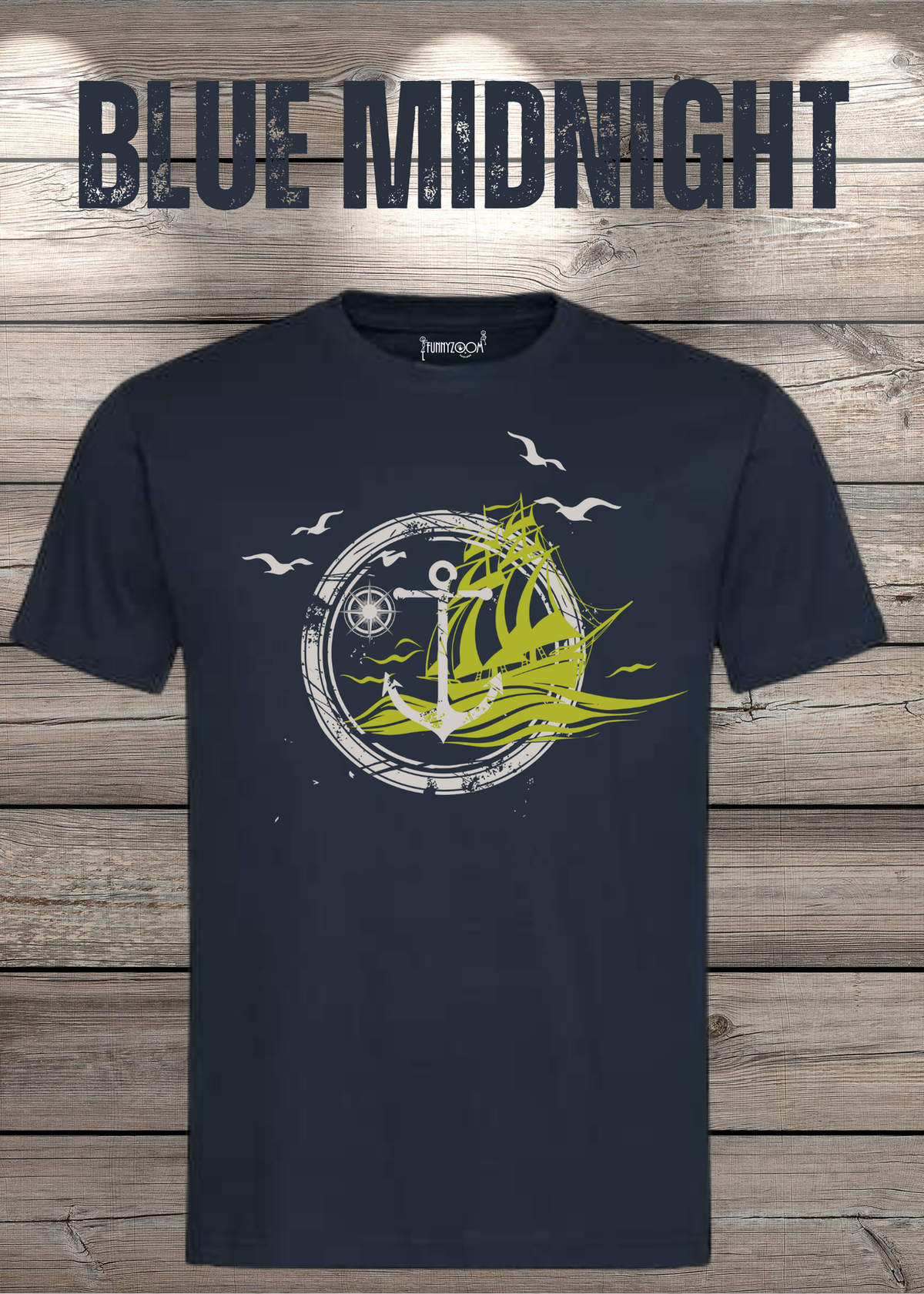 T-Shirt Schiff Anker Kompass in Blue Midnight.
