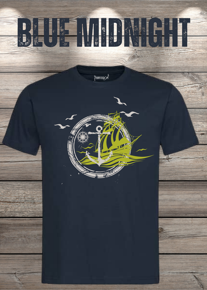 T-Shirt Schiff Anker Kompass in Blue Midnight.