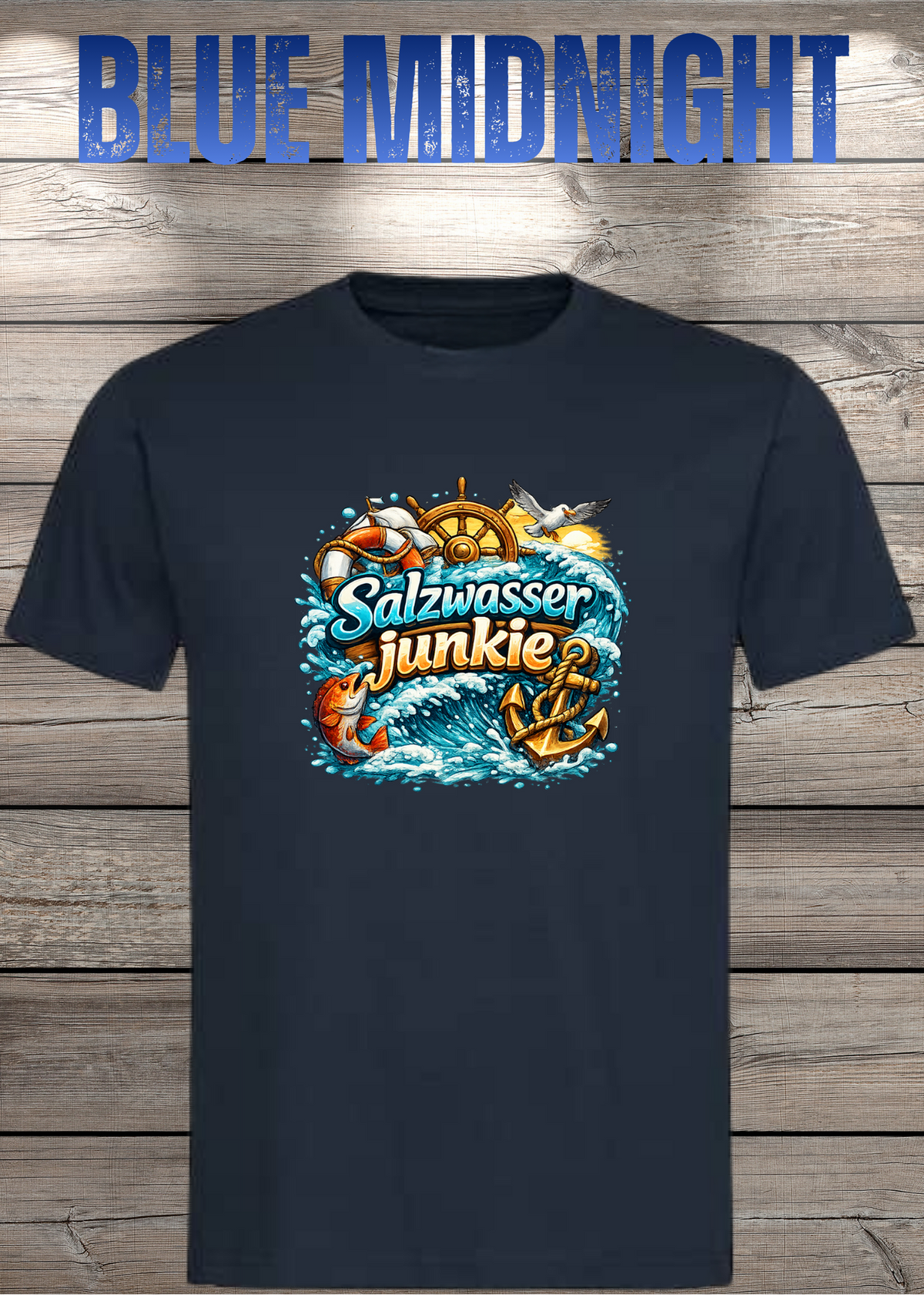 Salzwasser-Junkie Unisex T-Shirt in Blue Midnight.