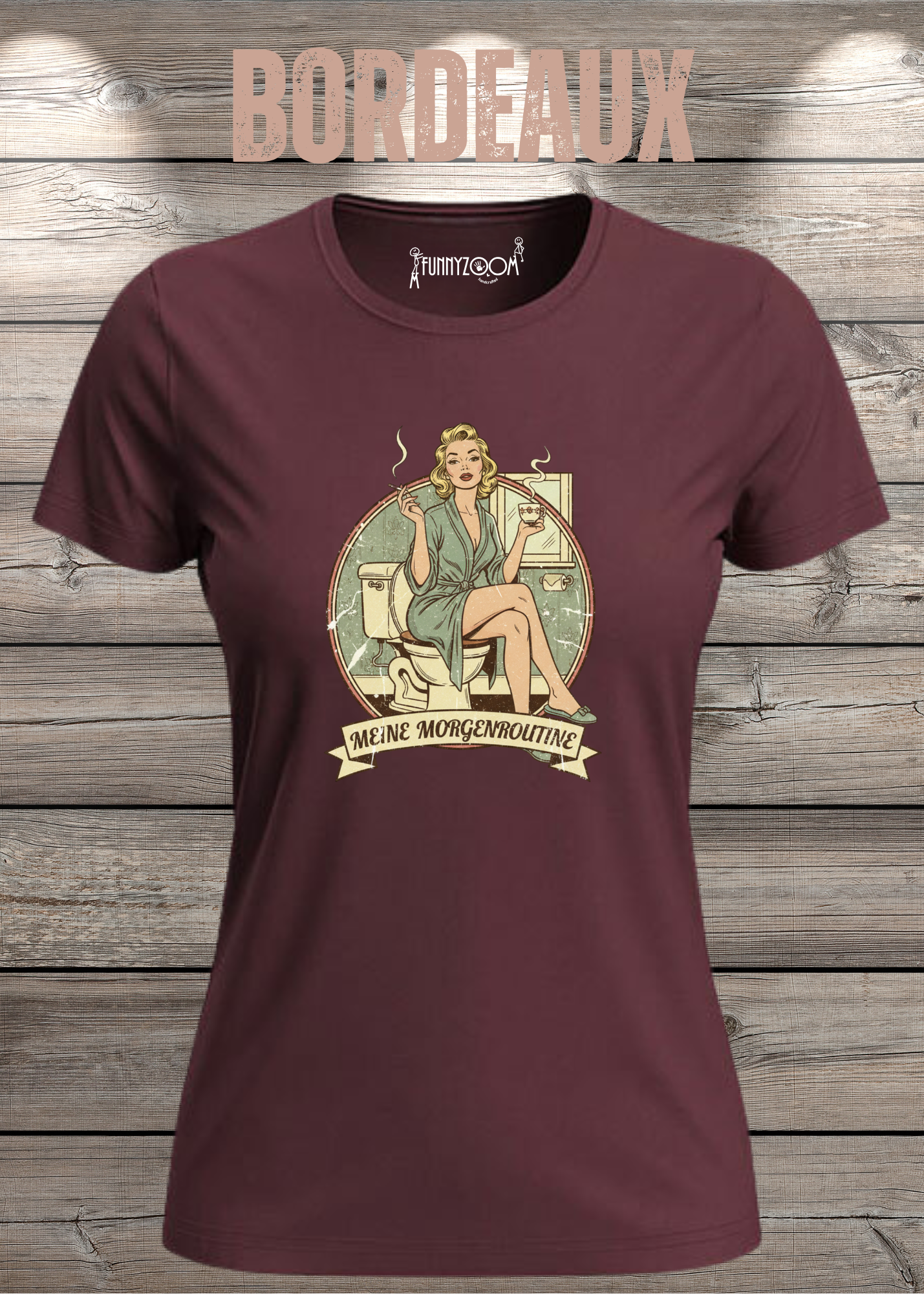 Damen T-Shirt Meine Morgenroutine – Lustiges Retro Shirt für Morgenmuffel