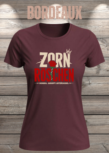 Zorn Röschen – Rockiges Damen T-Shirt mit Rose