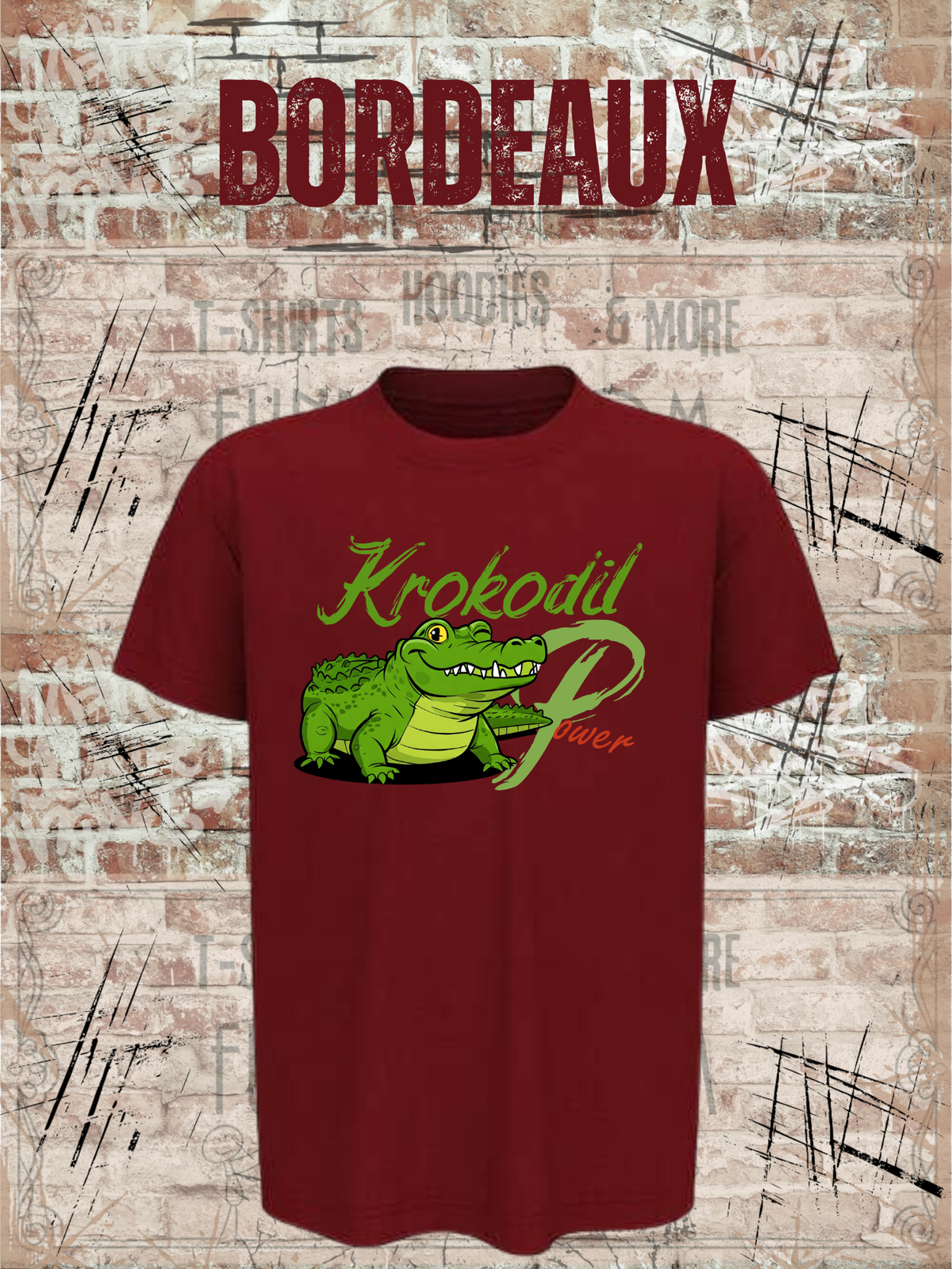 Krokodil Power – Kinder T-Shirt für Jungen & Mädchen in Bordeaux.