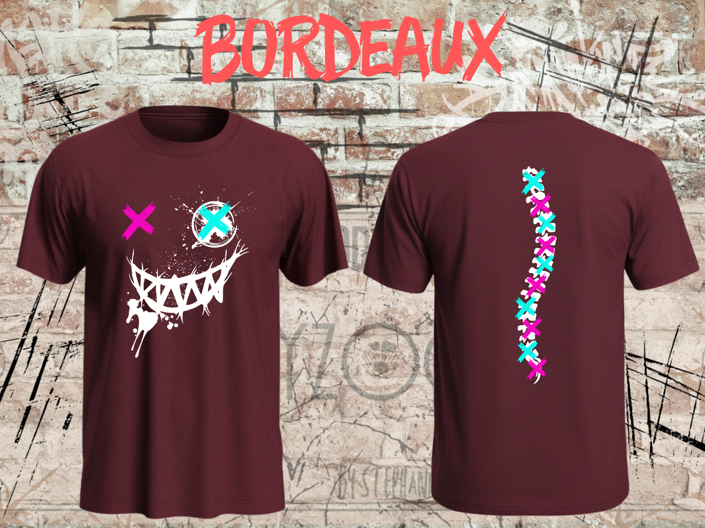 Neon Chaos Smile Unisex T-Shirt – Graffiti Face Streetwear Shirt mit Rückenprint