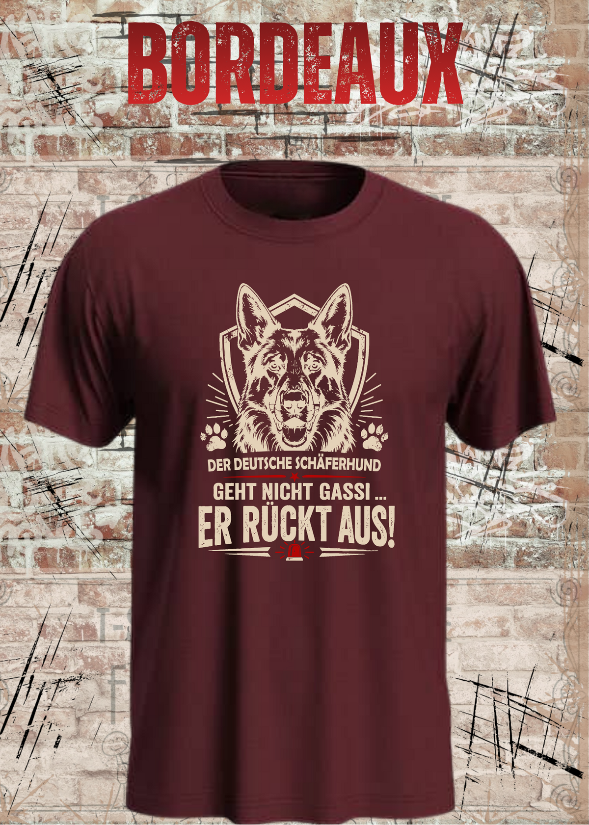 Schäferhund T-Shirt „Er rückt aus“ – Hundeshirt