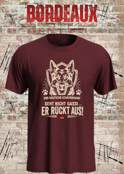 Schäferhund T-Shirt „Er rückt aus“ – Hundeshirt