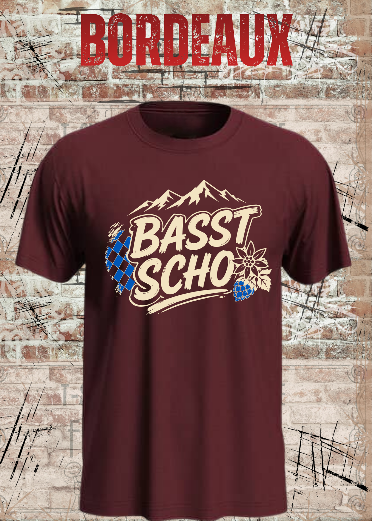 Basst scho – Bayerisches T-Shirt mit Bergen und Edelweiß