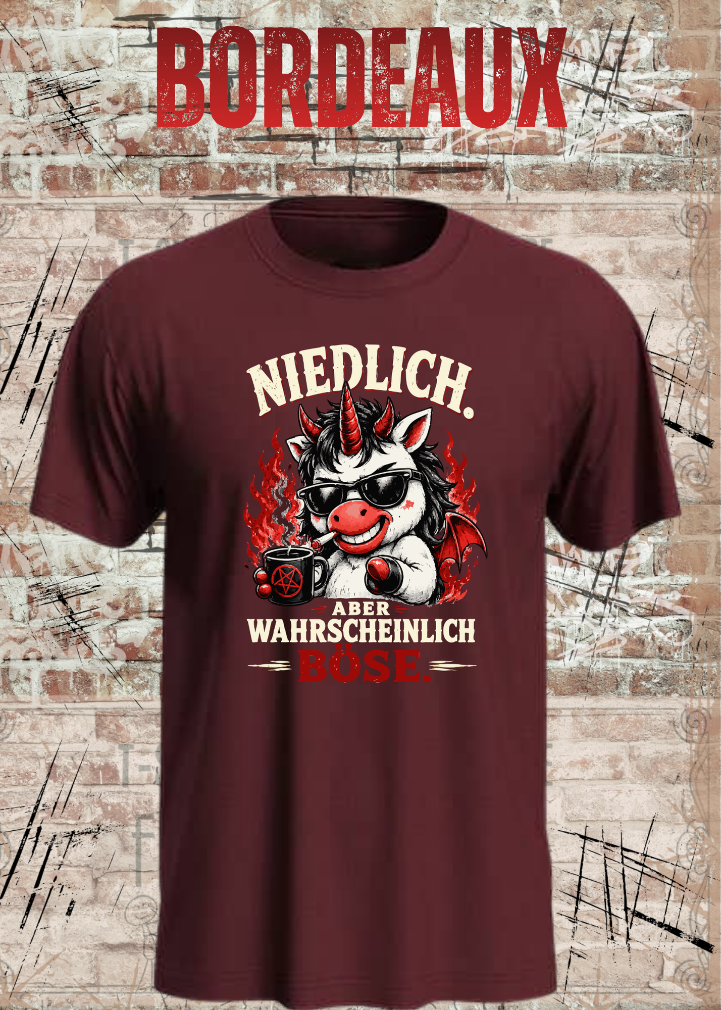 Niedlich aber wahrscheinlich böse – Lustiges Unisex T-Shirt mit Einhorn Motiv