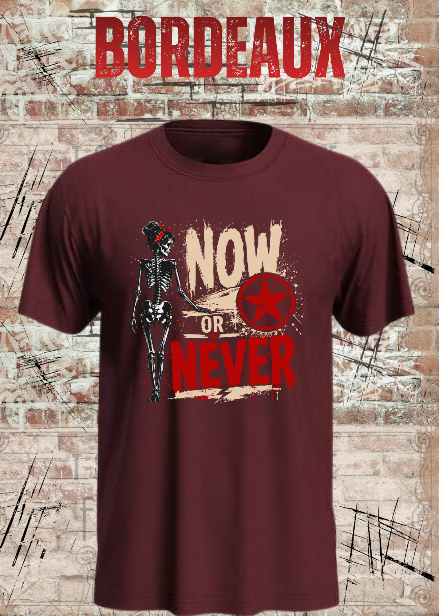 Now or Never Shirt – Rockiges Unisex T-Shirt mit Totenkopf & Vintage Grunge Design