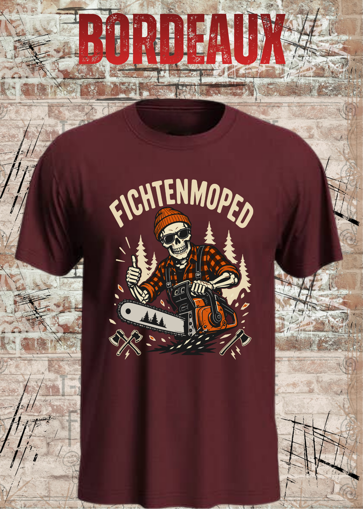 Fichtenmoped – Lustiges Waldarbeiter Unisex T-Shirt mit Motorsäge