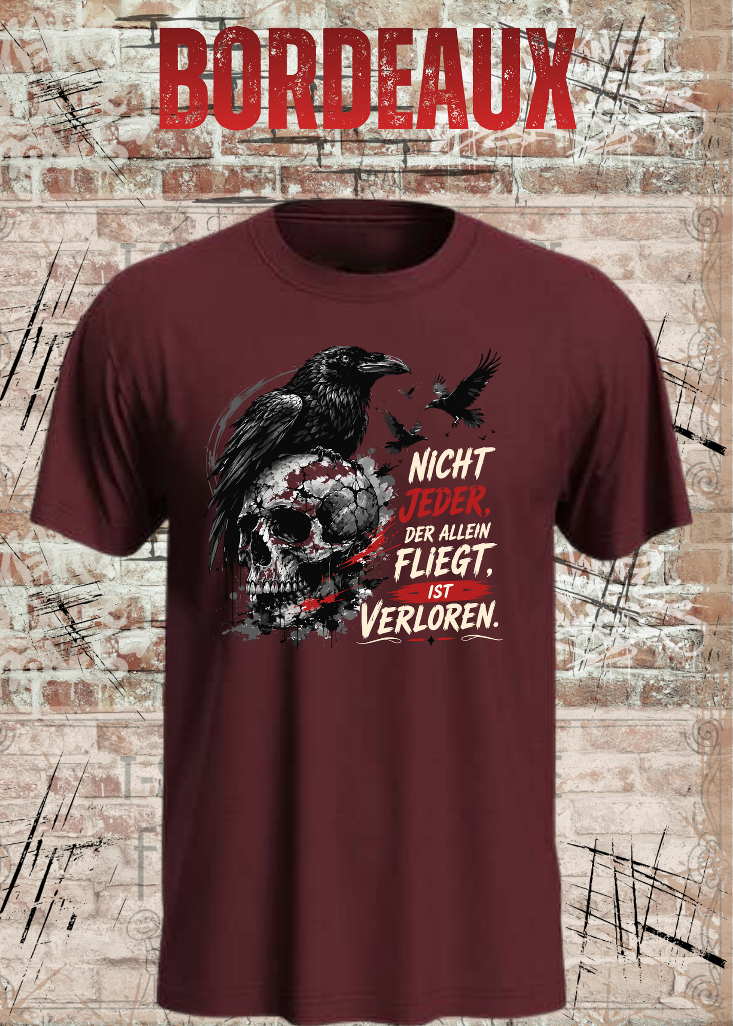 Nicht Jeder der Allein Fliegt T-Shirt – Dunkles Raben Shirt mit Totenkopf Motiv