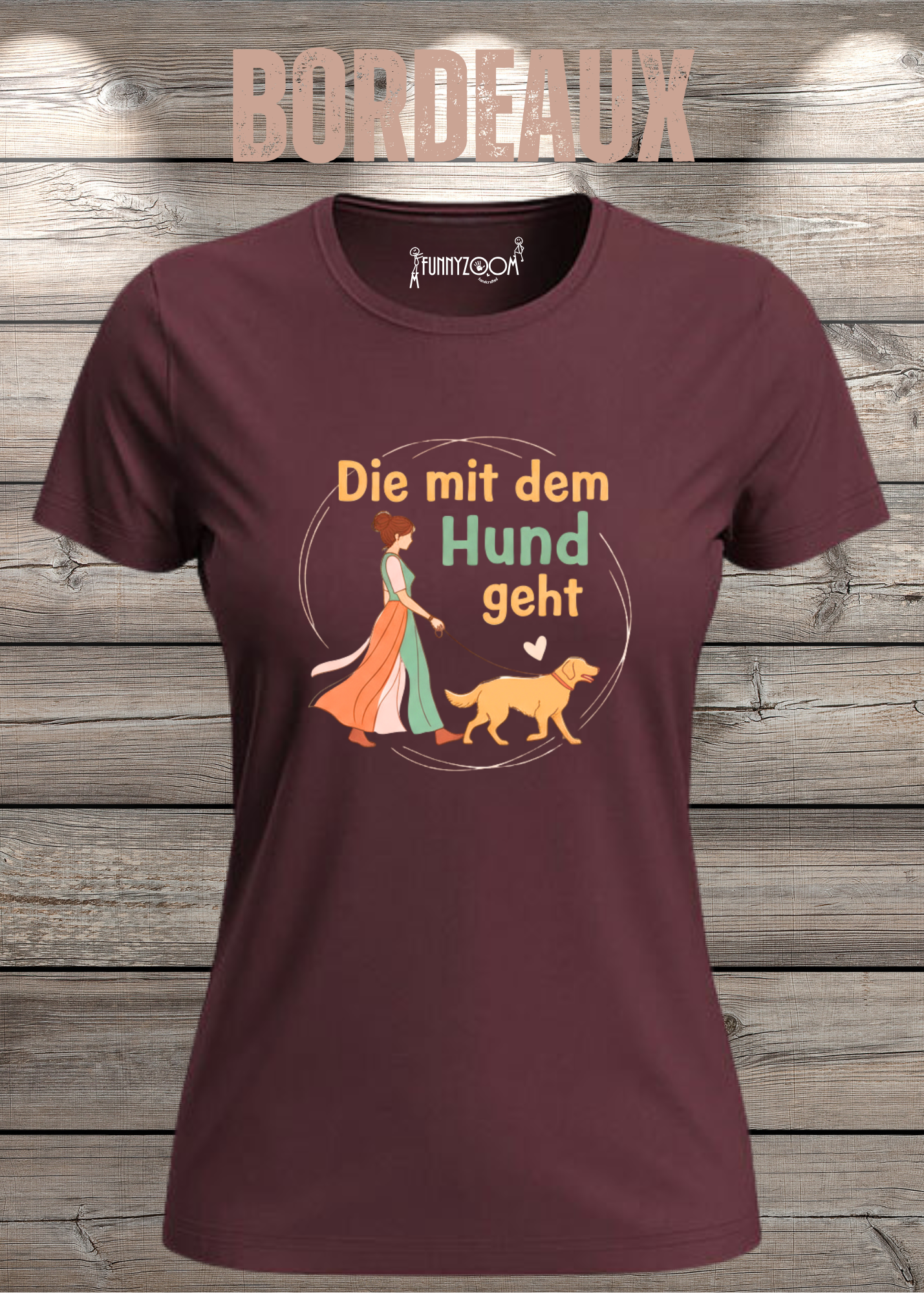 Damen T-Shirt 'Die mit dem Hund geht' - Hundeliebhaber Geschenk Gassi-Gehen