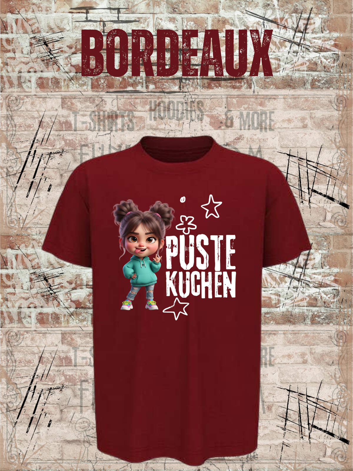 Kinder-T-Shirt „Pustekuchen!“ in Bordeaux.