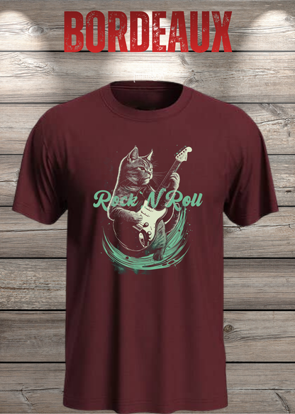 Katzenrocker – Rock n Roll Unisex T-Shirt für Musikliebhaber in Bordeaux.