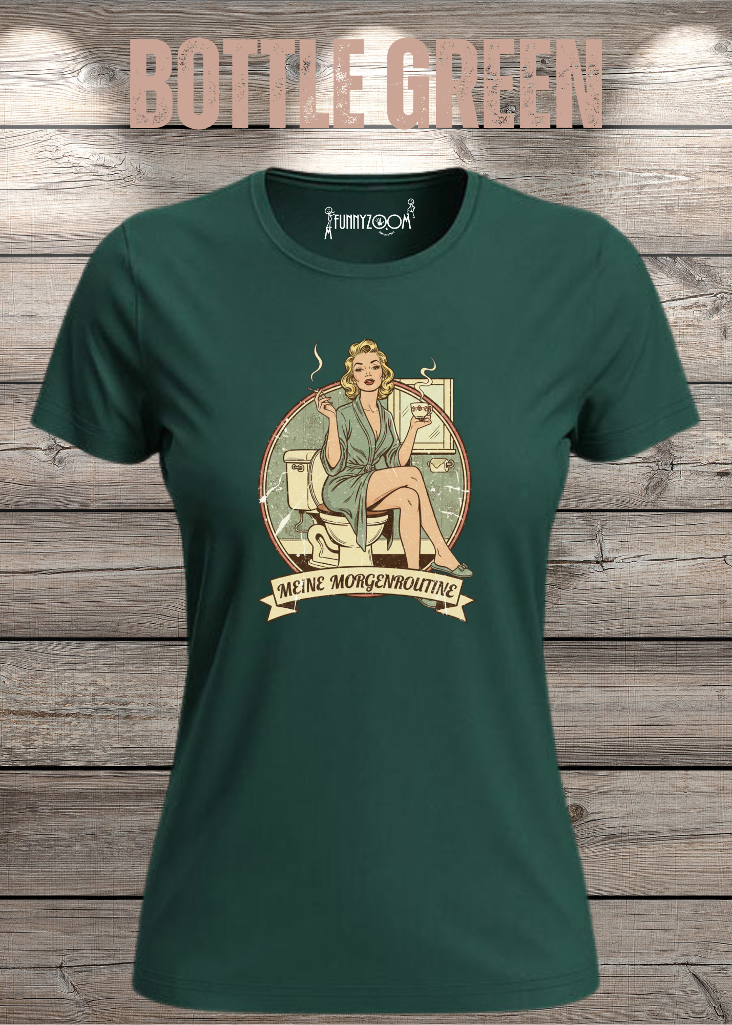 Damen T-Shirt Meine Morgenroutine – Lustiges Retro Shirt für Morgenmuffel
