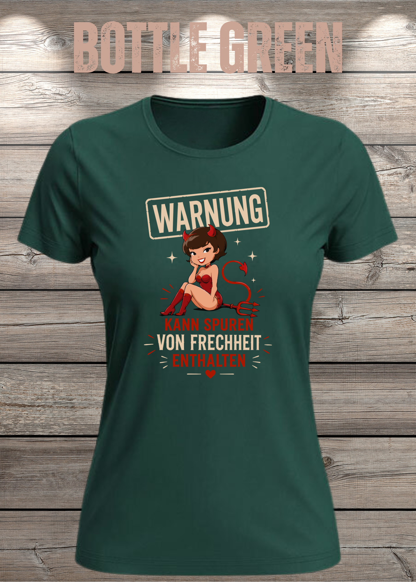 Lustiges Damen T-Shirt "WARNUNG – Kann Spuren von Frechheit enthalten" | Teufelchen Pin-up | Fun Shirt