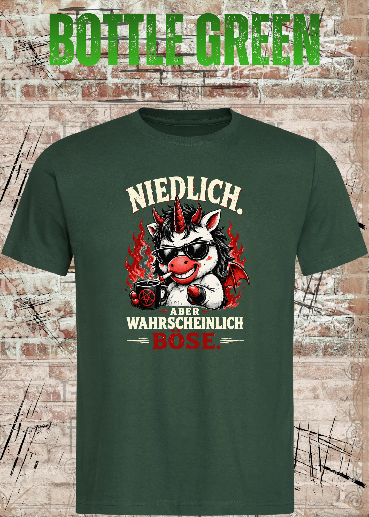 Niedlich aber wahrscheinlich böse – Lustiges Unisex T-Shirt mit Einhorn Motiv