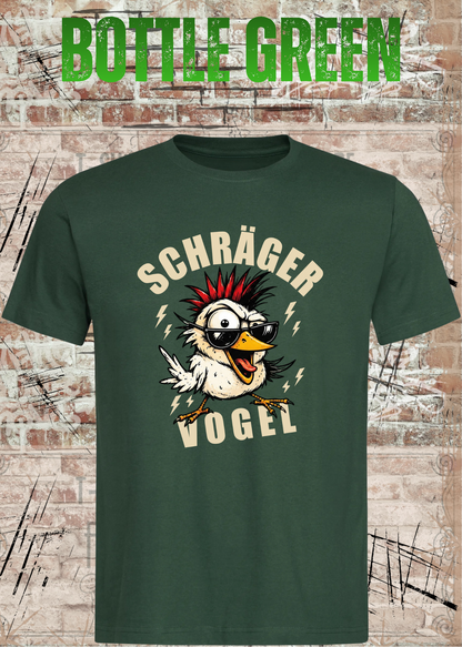 Unisex-T-Shirt „Schräger Vogel“ in Bottle Green.