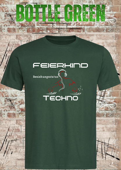 Feierkind Techno T-Shirt – Beziehungsstatus Techno in Bottle Green.