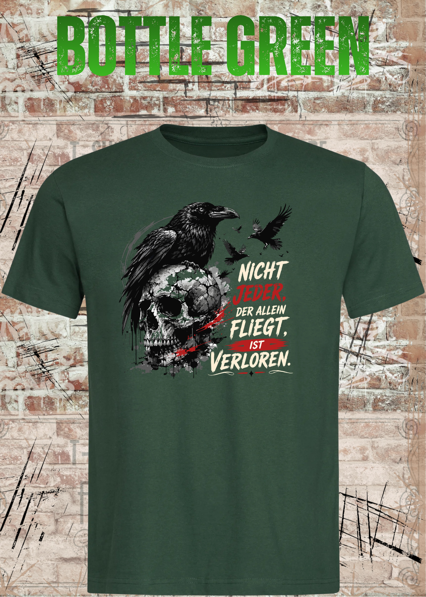 Nicht Jeder der Allein Fliegt T-Shirt – Dunkles Raben Shirt mit Totenkopf Motiv