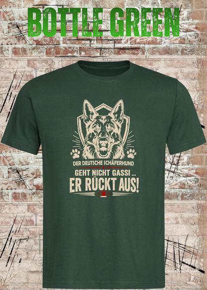 Schäferhund T-Shirt „Er rückt aus“ – Hundeshirt