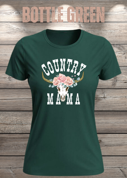 Country Mama T-Shirt – Freizeit Spruch Shirt für Damen in Bottle Green.