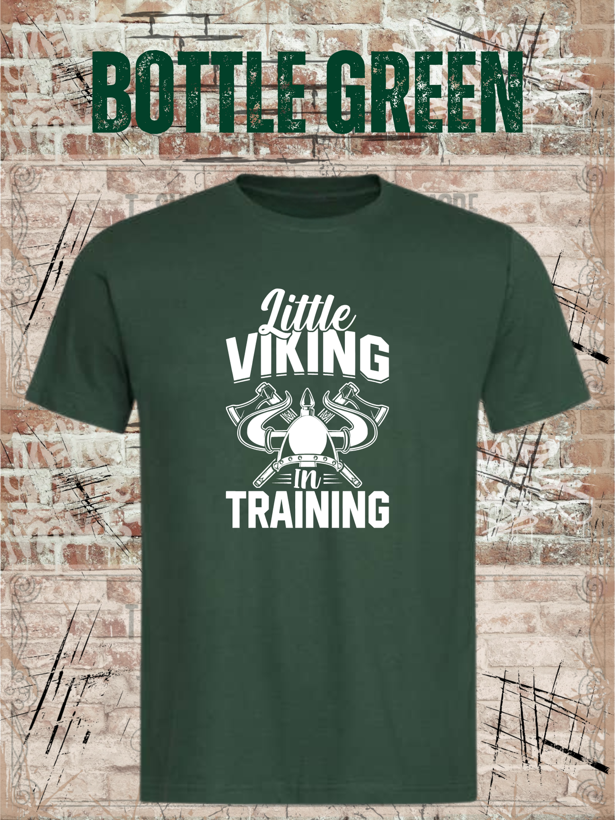 Kinder T-Shirt Little Viking in Training in Bottle Green.