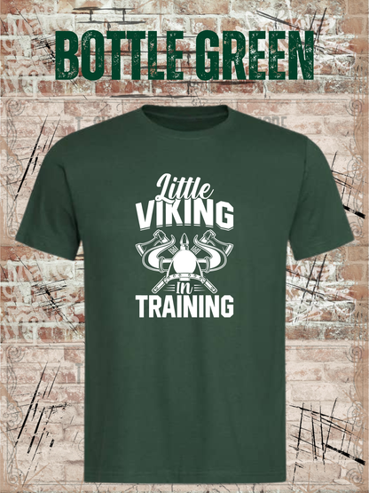 Kinder T-Shirt Little Viking in Training in Bottle Green.