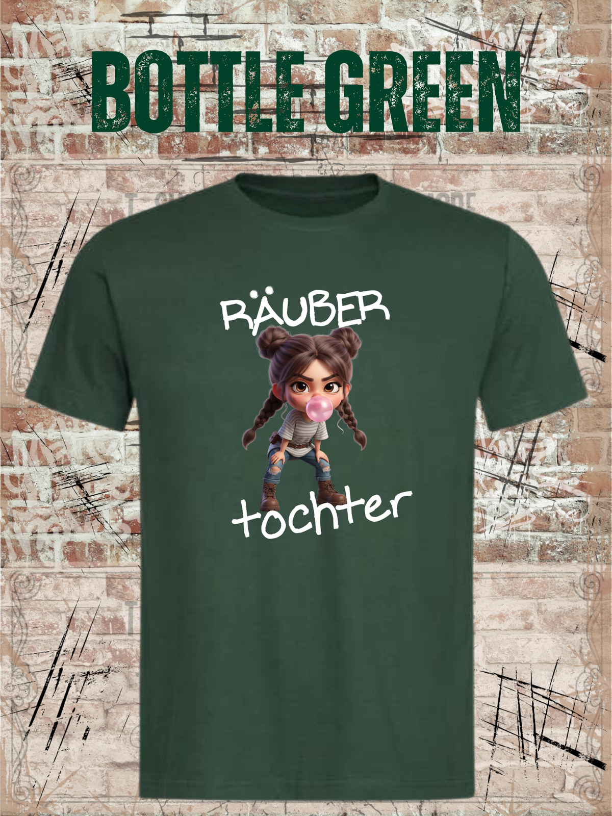 Kinder-T-Shirt „Räuber Tochter“ in Bottle Green.