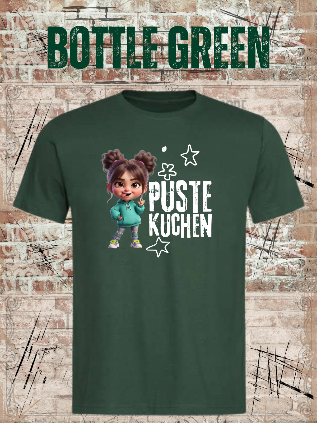Kinder-T-Shirt „Pustekuchen!“ in Bottle Green.