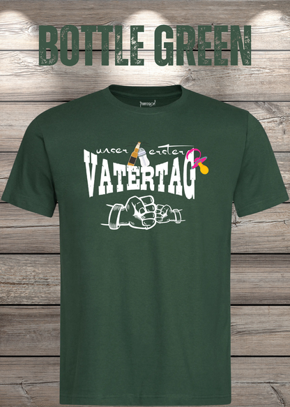 Herren T-Shirt für Papas mit Mädels Unser erster Vatertag Partnerschirt Vater Tochter T-Shirt in Bottle Green.