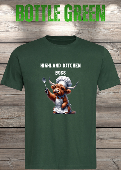 Unisex-T-Shirt „Highland Kitchen Boss“ in Bottle Green.