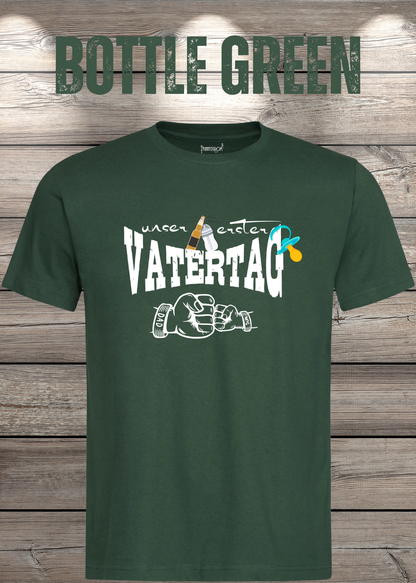 Herren T-Shirt für Papas mit Jungs Unser erster Vatertag Partnerschirt Vater Sohn T-Shirt in Bottle Green.