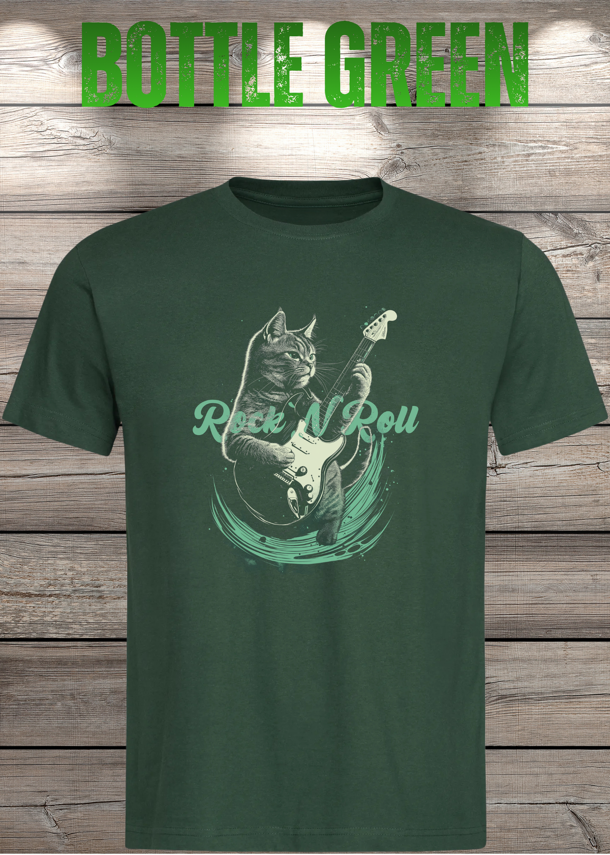 Katzenrocker – Rock n Roll Unisex T-Shirt für Musikliebhaber in Bottle Green.