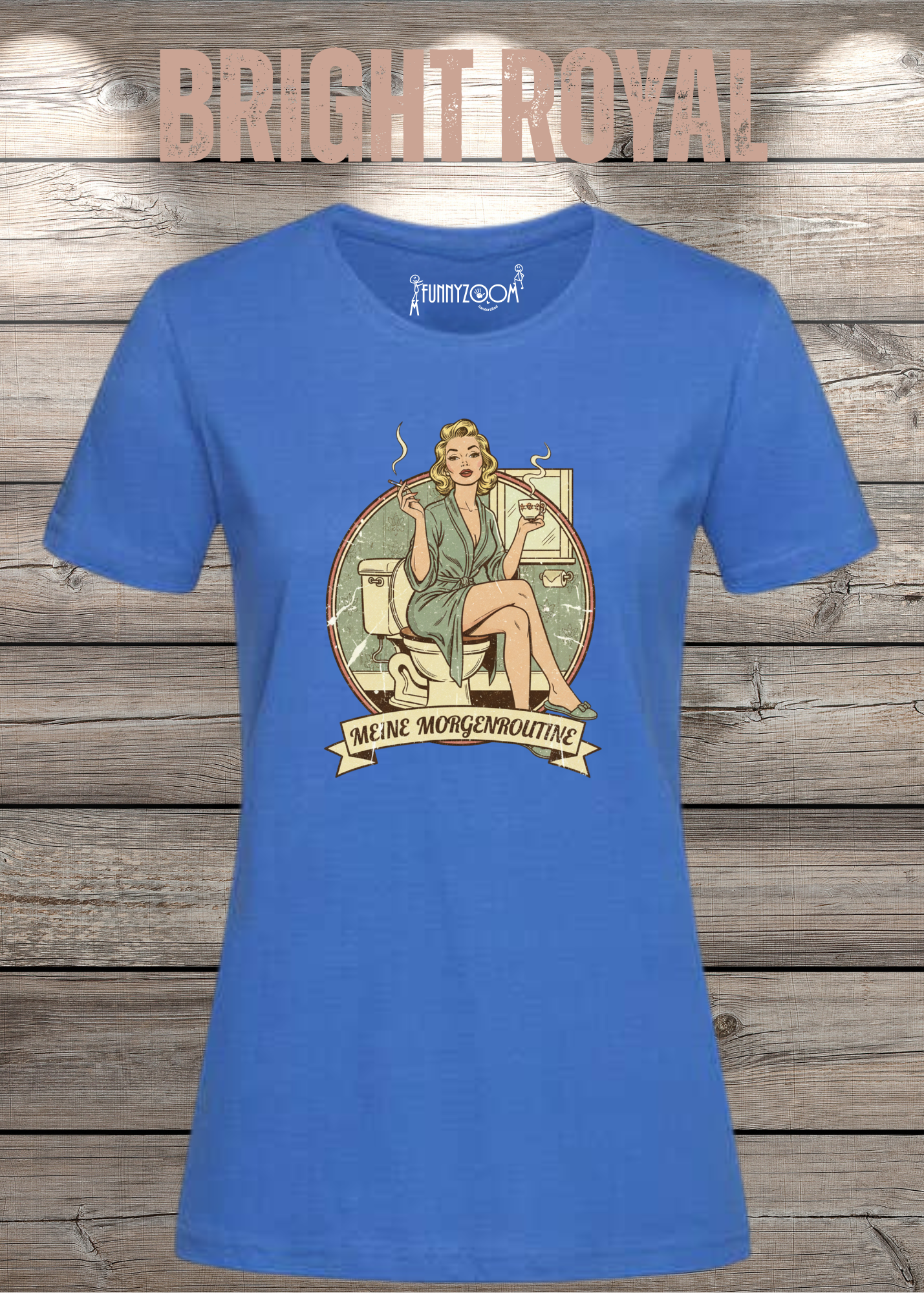 Damen T-Shirt Meine Morgenroutine – Lustiges Retro Shirt für Morgenmuffel