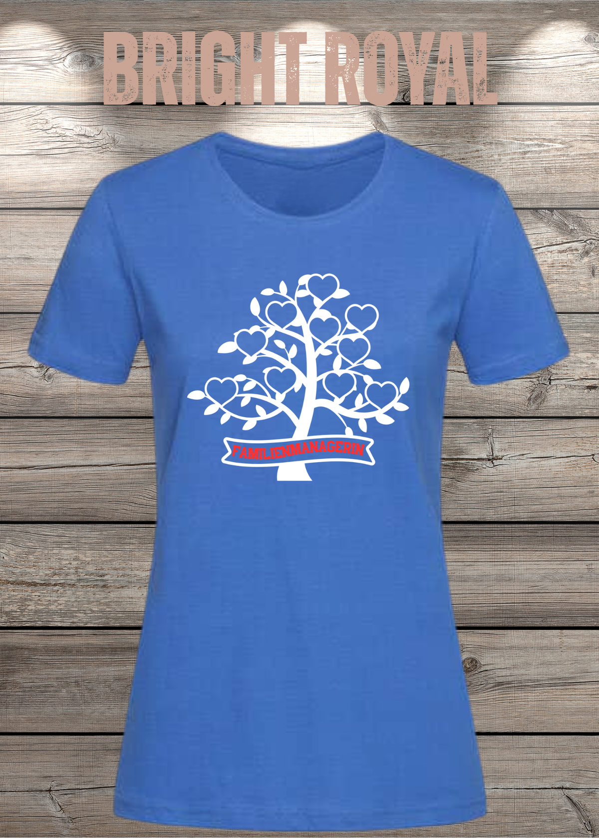 Familienmanagerin T-Shirt Damen – Herzbaum in Bright Royal.