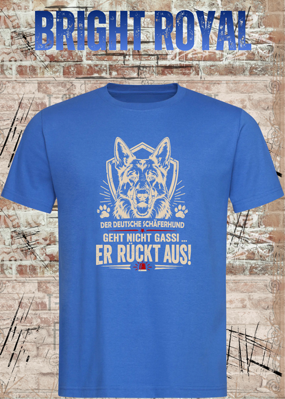 Schäferhund T-Shirt „Er rückt aus“ – Hundeshirt