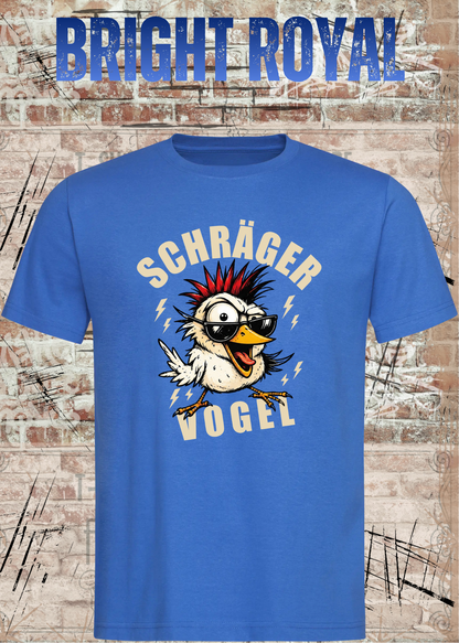 Unisex-T-Shirt „Schräger Vogel“ in Bright Royal.