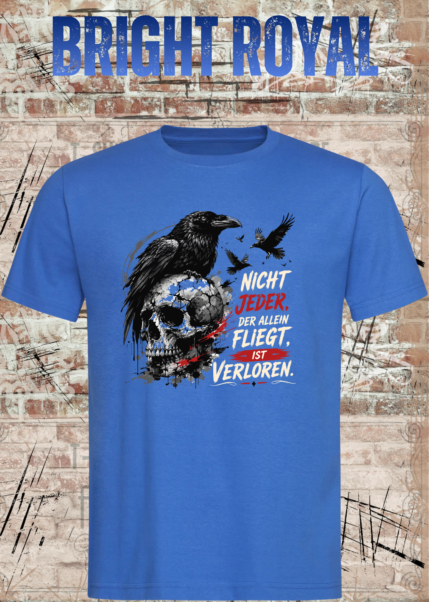 Nicht Jeder der Allein Fliegt T-Shirt – Dunkles Raben Shirt mit Totenkopf Motiv