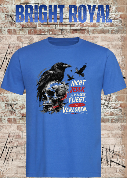 Nicht Jeder der Allein Fliegt T-Shirt – Dunkles Raben Shirt mit Totenkopf Motiv