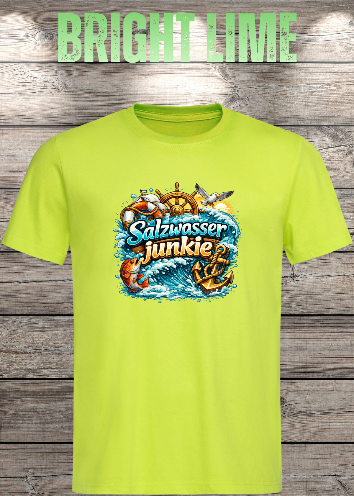Salzwasser-Junkie Unisex T-Shirt in Bright Lime.