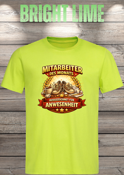 Unisex-T-Shirt „Mitarbeiter des Monats - Ausgezeichnet für Anwesenheit“ in Bright Lime.