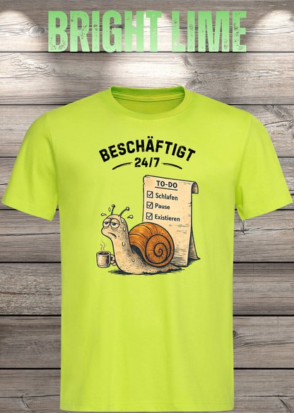 Beschäftigt 24/7 Schnecken T-Shirt in bright lime - Witziges Unisex Shirt