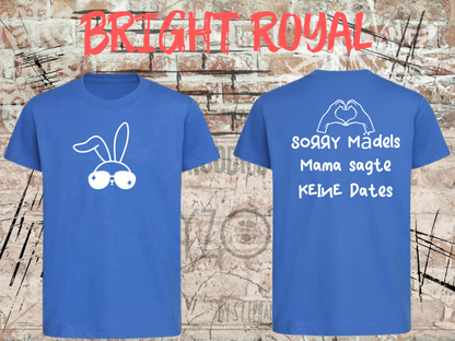 Jungen T-Shirt Sorry Mädels Mama sagte keine Dates in Bright Royal, Vorder- und Rückseite.