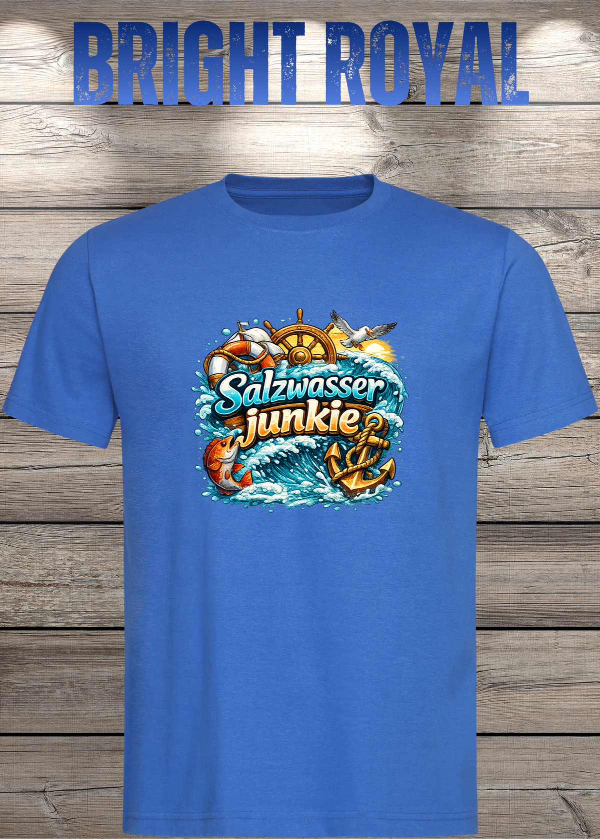 Salzwasser-Junkie Unisex T-Shirt in Bright Royal.