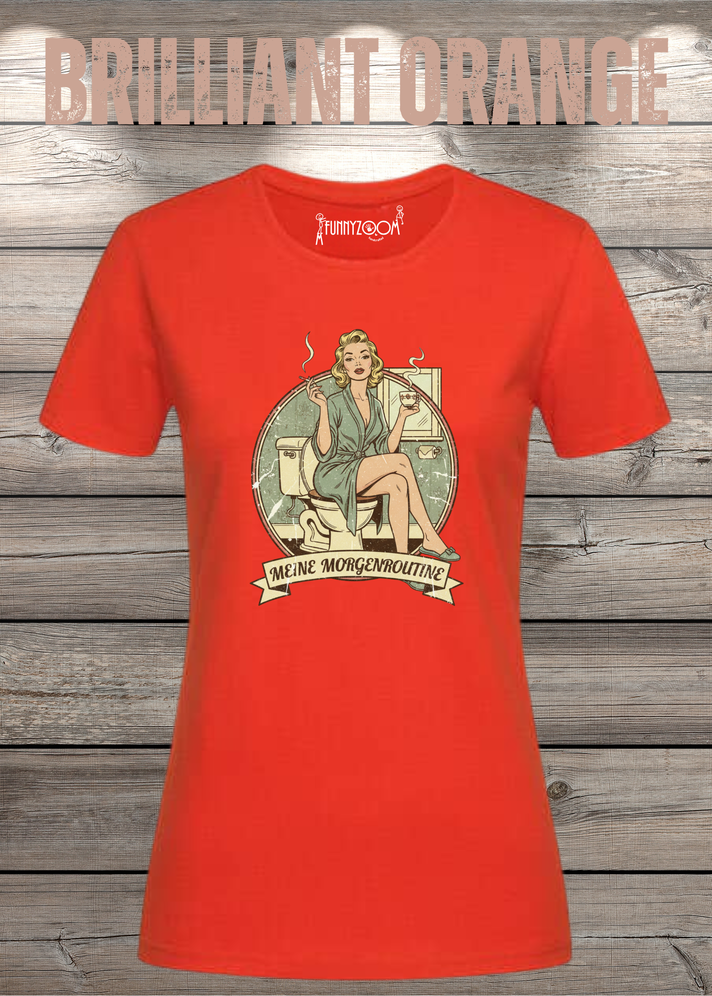 Damen T-Shirt Meine Morgenroutine – Lustiges Retro Shirt für Morgenmuffel